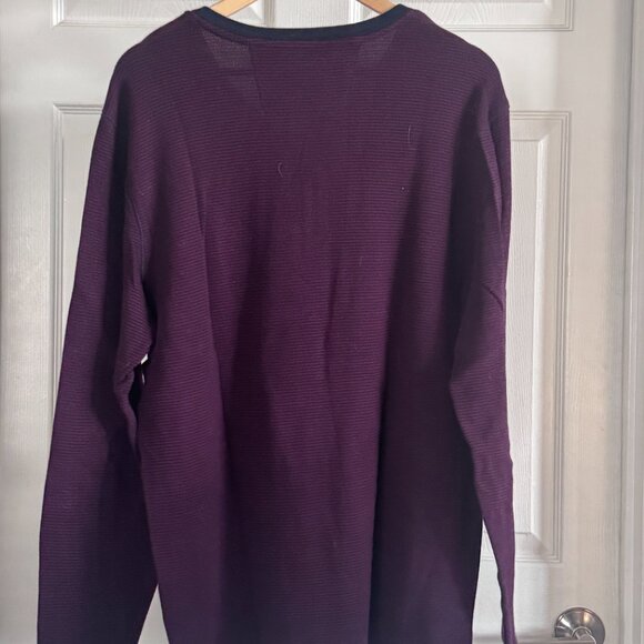 Banana Republic Deep Red / Deep Blue Mini-Striped Waffle-Knit Pima Henley, XL - Picture 3 of 4